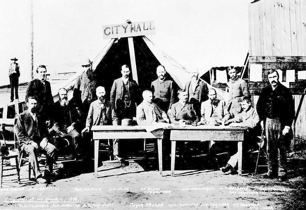 The first Vancouver City Council meeting following the Great Vancouver Fire in 1886.