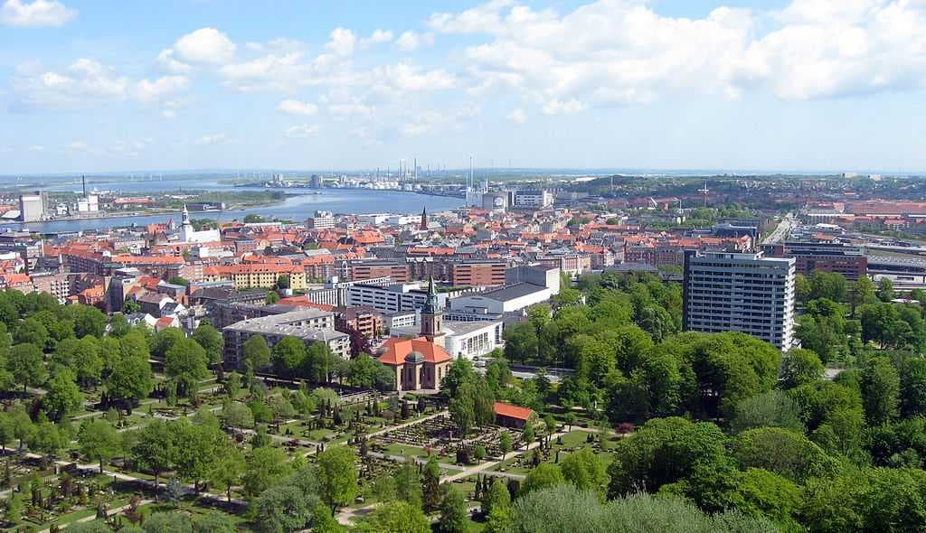 View of Aalborg and the Limfjord from the west