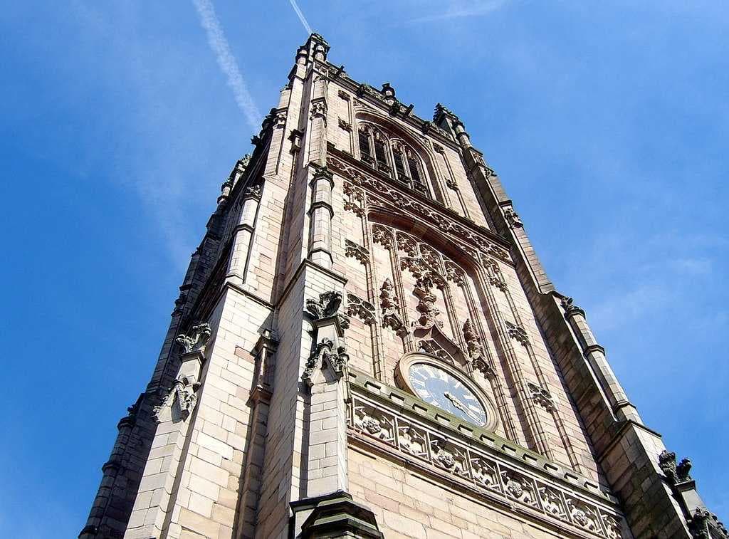 The tower of Derby Cathedral.[5]