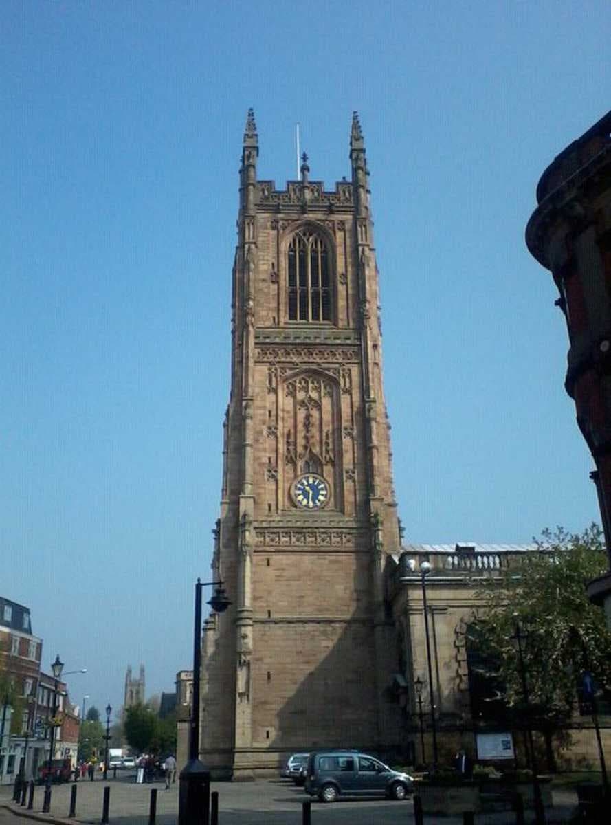 View of Derby Cathedral's facing clock tower