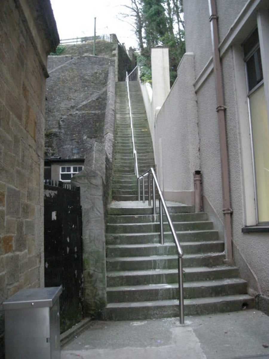 Jacob's Ladder, an 1840s flight of mostly dressed granite steps, rises from Killigrew Street to Vernon Place.[18]