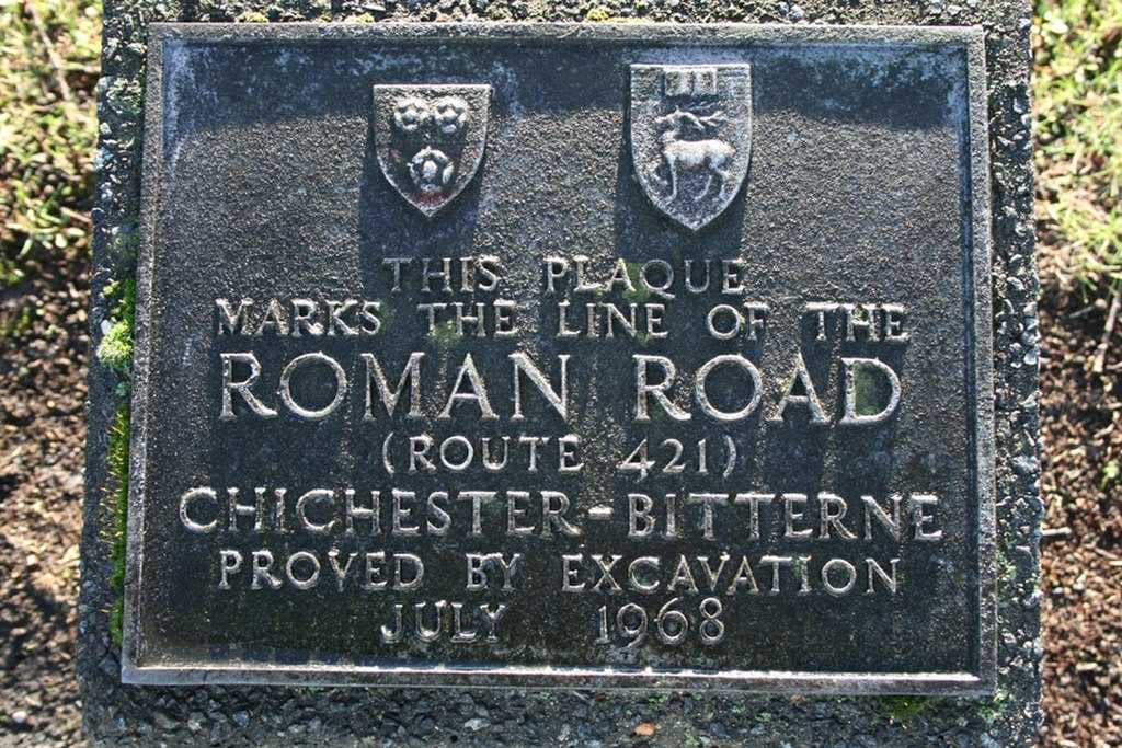 Plaque on Freemantle Common marking the route of the Roman Road from Chichester to Bitterne