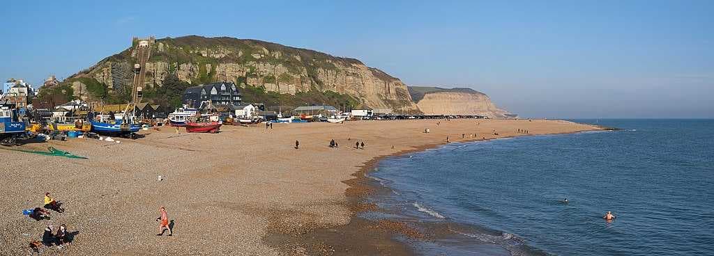 East Cliff and the beach at Hastings