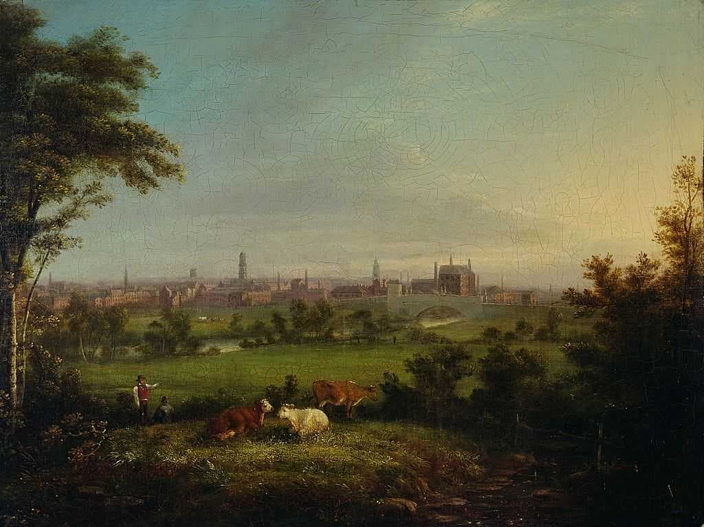 Leeds from the Meadows by Joseph Rhodes, 1825