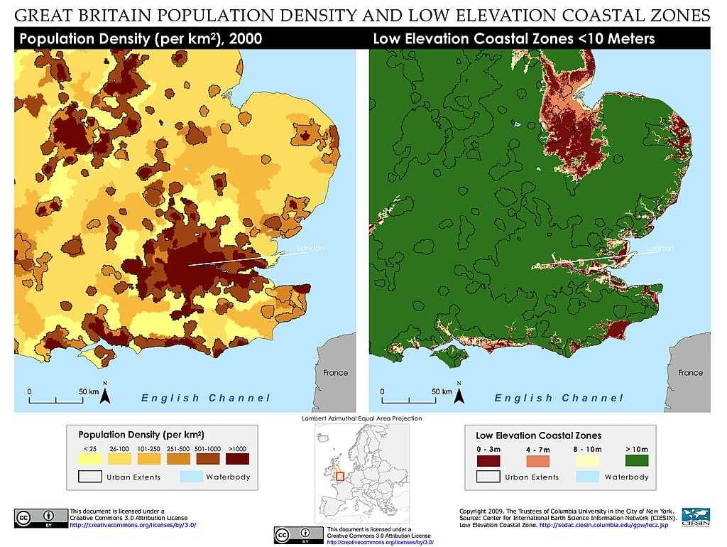 England population density and low elevation coastal zones. Portsmouth is particularly vulnerable to sea level rise.