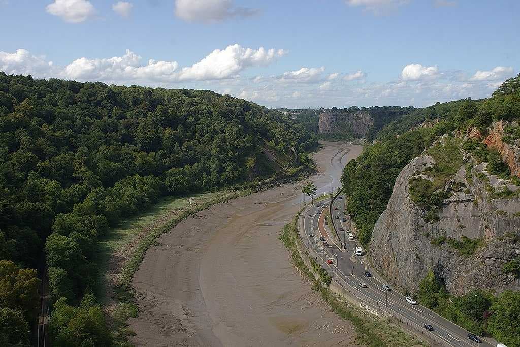 The Avon Gorge, the historic boundary between Gloucestershire and Somerset, and also Mercia and Wessex; Somerset is to the left