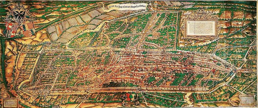 A "bird view" plan of western Augsburg, 1521