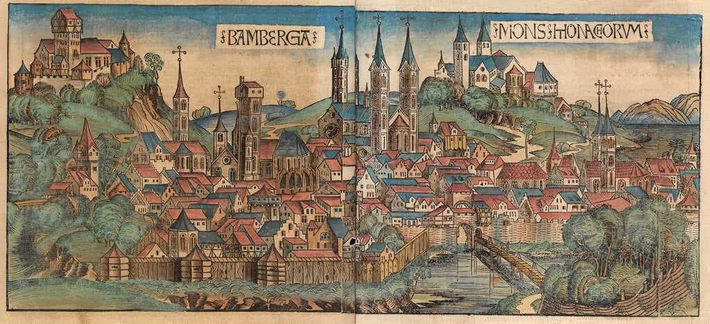Woodcut of Bamberg from the Nuremberg Chronicle, 1493