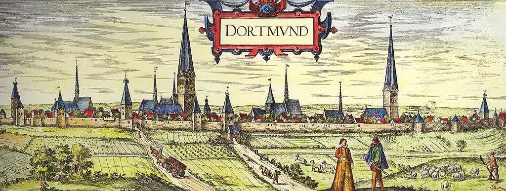 Historical view of the German town of Dortmund by Georg Braun and Franz Hogenberg (between 1572 and 1618)
