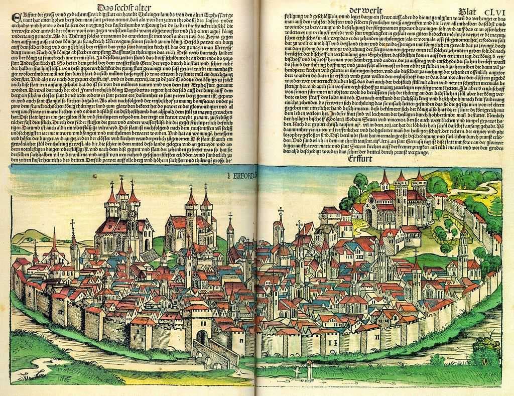 Erfurt, woodcut from the Nuremberg Chronicle, 1493