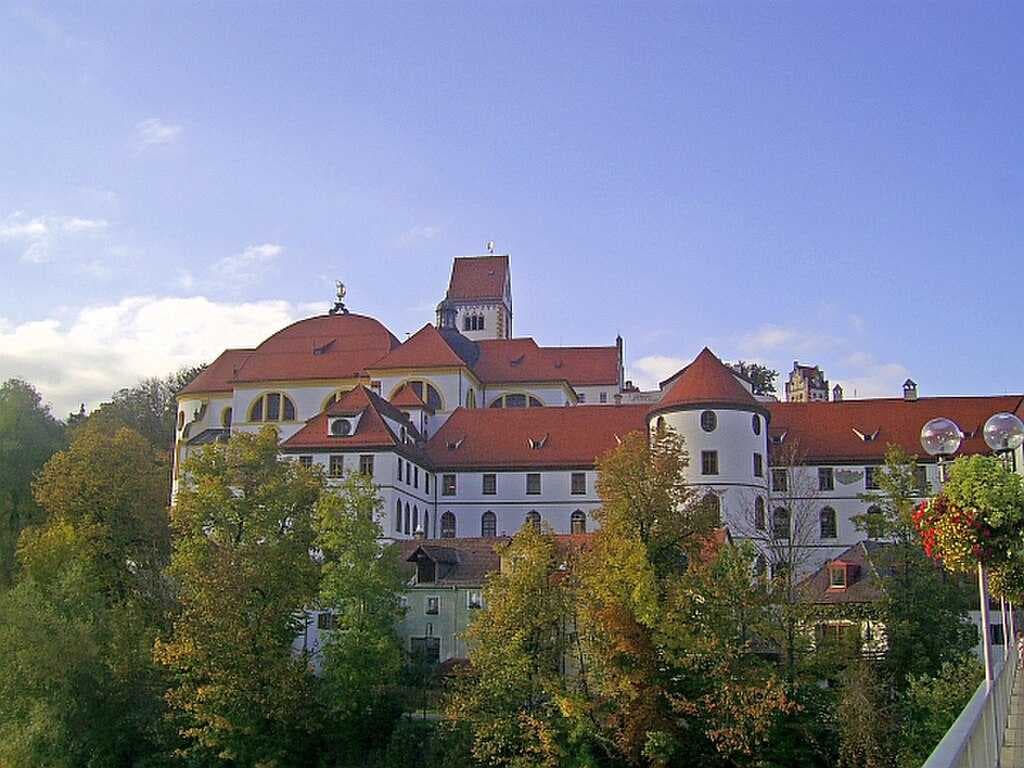 St Mang's Basilica and former monastery viewed from the bridge over the River Lech