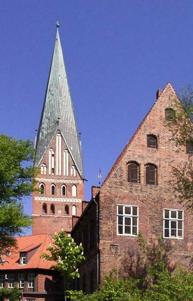 The slightly leaning spire of the church of St. John