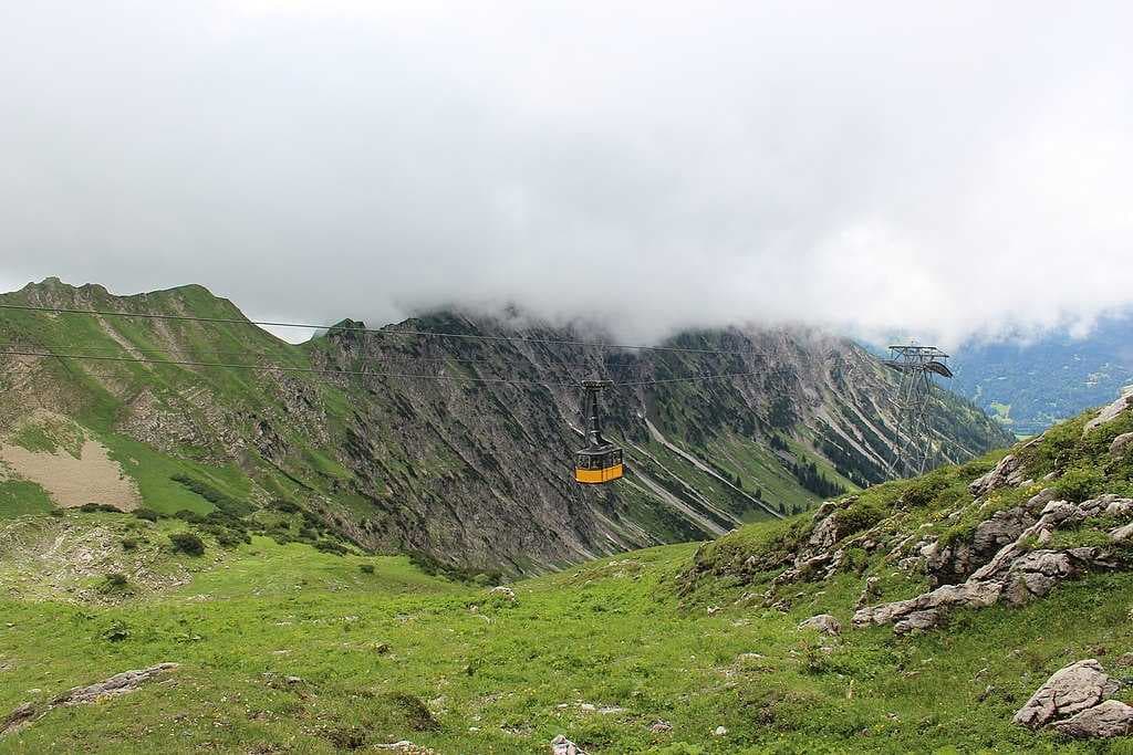 The Nebelhornbahn, a cable car which goes up Nebelhorn mountain all year round from Oberstdorf