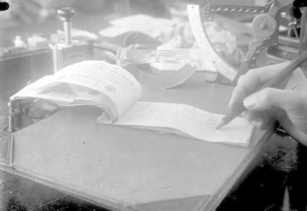 Million mark notes being used as a scratch pad