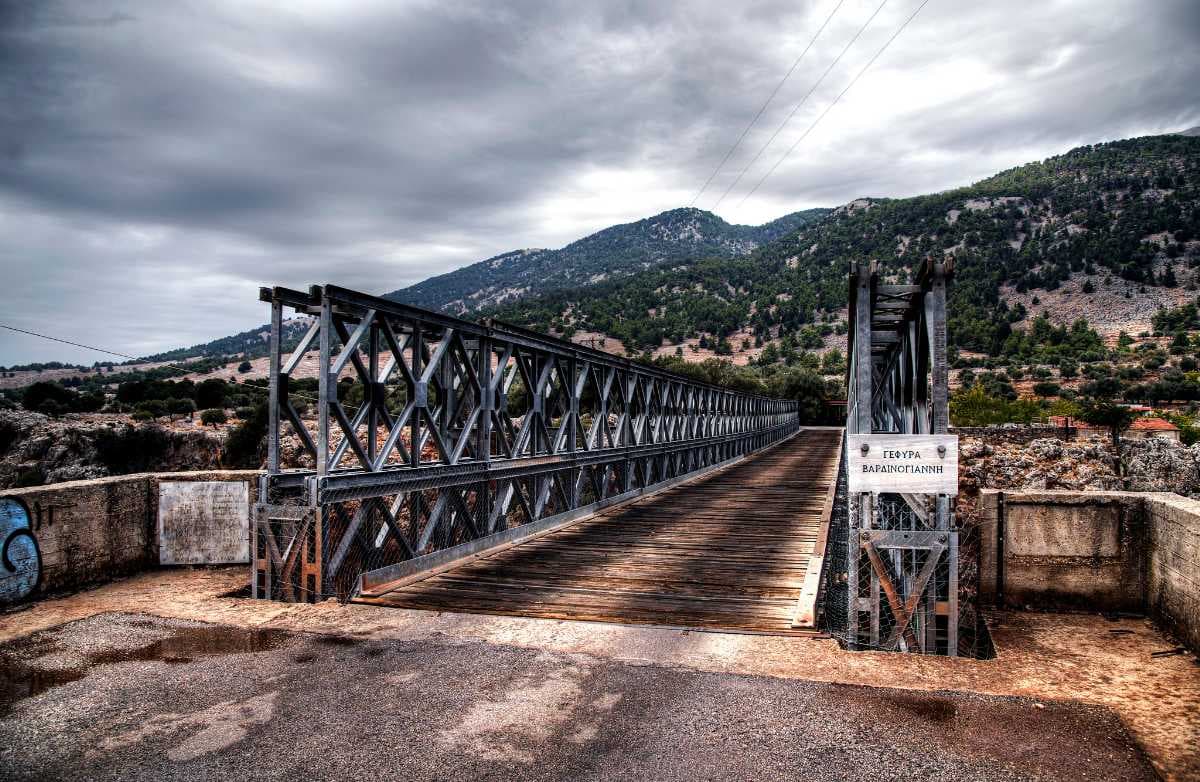 The Aradena is a wooden planked, steel bridge on the south coast of Crete