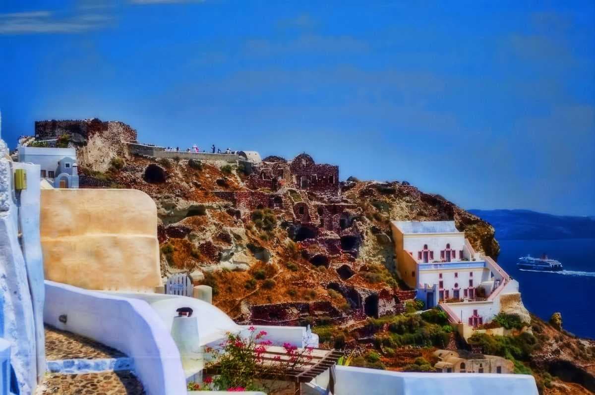 Scenic view of Oia Castle