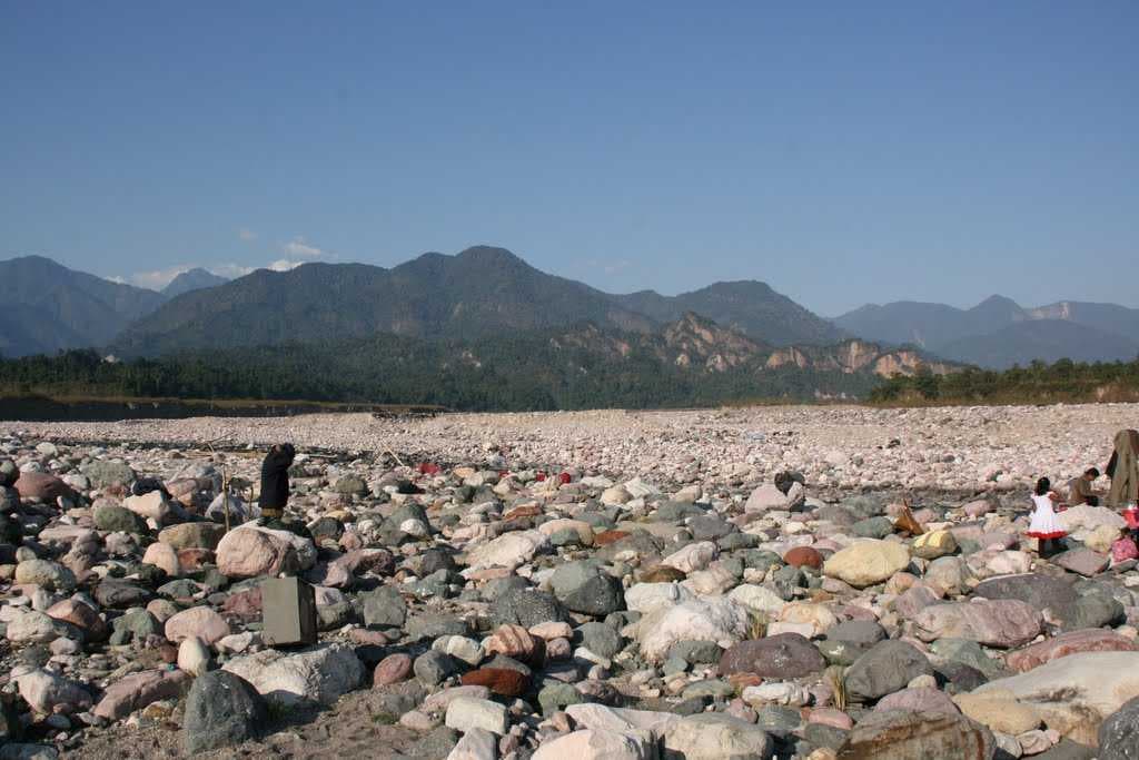 The rocky beaches of river siang in summer season