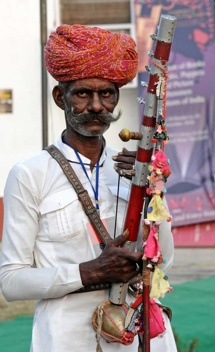 A Rajasthani folk singer with his Ravanahatha instrument at the Akhyan Festival at the Indira Gandhi National Centre for the Arts (IGNCA), near India Gate, New Delhi.