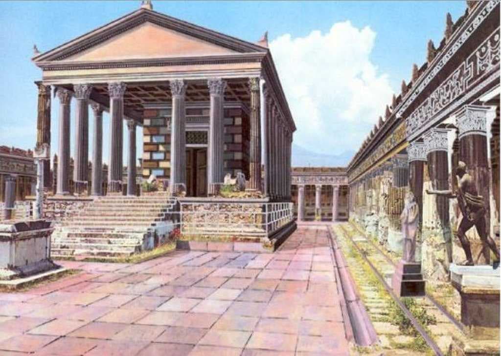 Illustrated reconstruction, from a CyArk/University of Ferrara research partnership, of how the Temple of Apollo may have looked before Mt. Vesuvius erupted