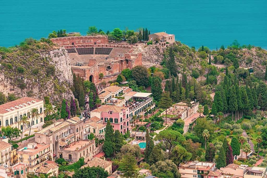 Taormina as seen from the Norman castle overlooking the town.