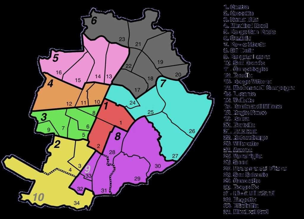 Administrative map of Turin