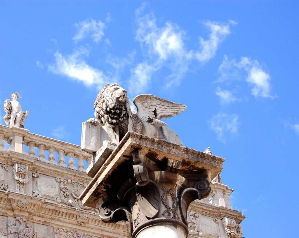 The Lion of Saint Mark, located in Piazza delle Erbe, the symbol of the Venetian Republic