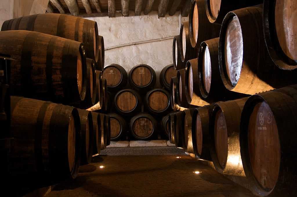 Barrels of port wine aging: the fortified wine is the best-known of the city's exports