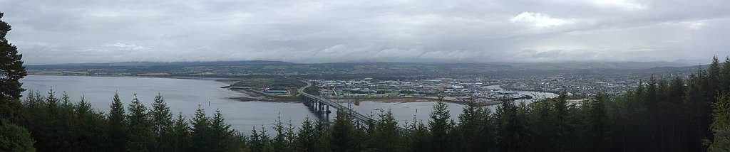 Panorama of Inverness from the Black Isle, with Moray Firth to the left and Kessock Bridge in the centre
