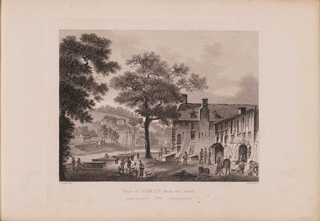 Engraving of a view of Perth by James Fittler in Scotia Depicta, published 1804