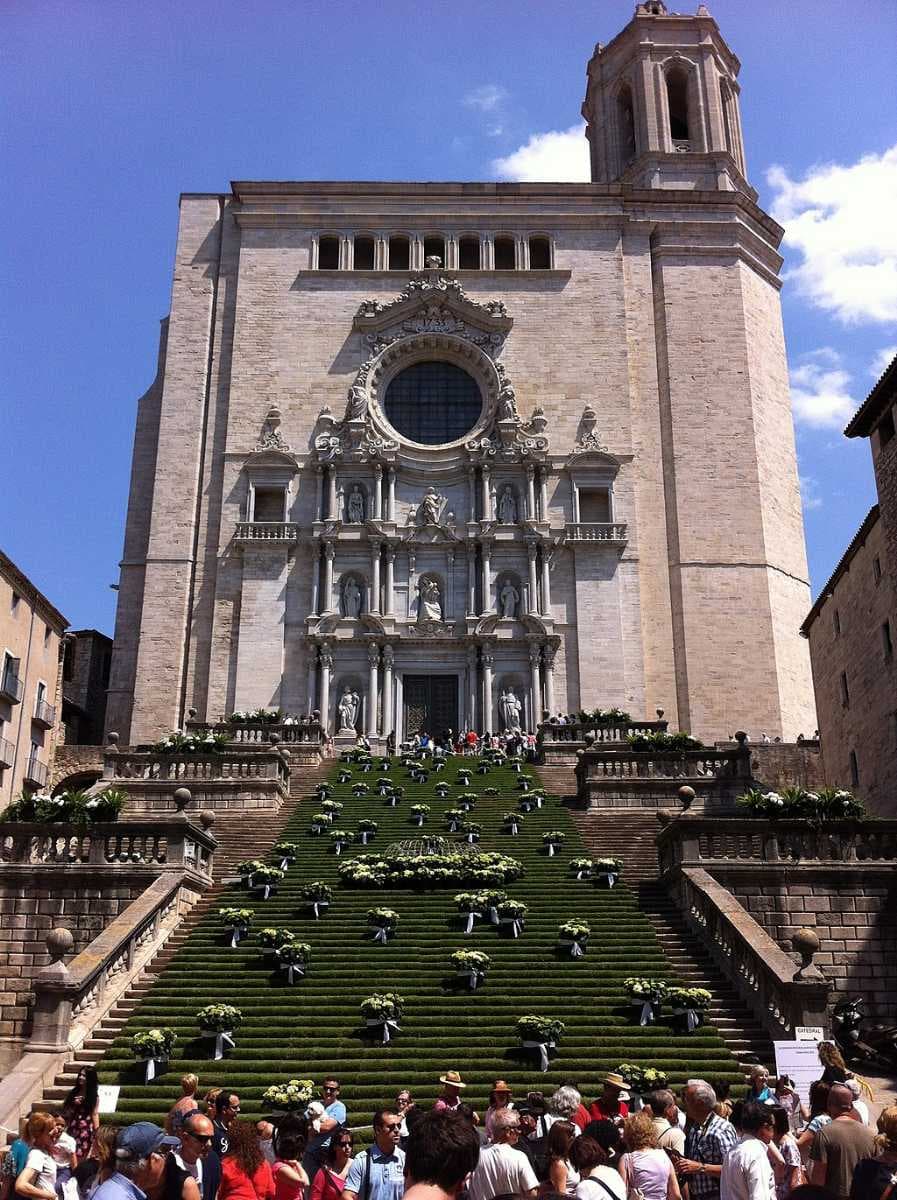 Girona cathedral during the annual flower exhibition
