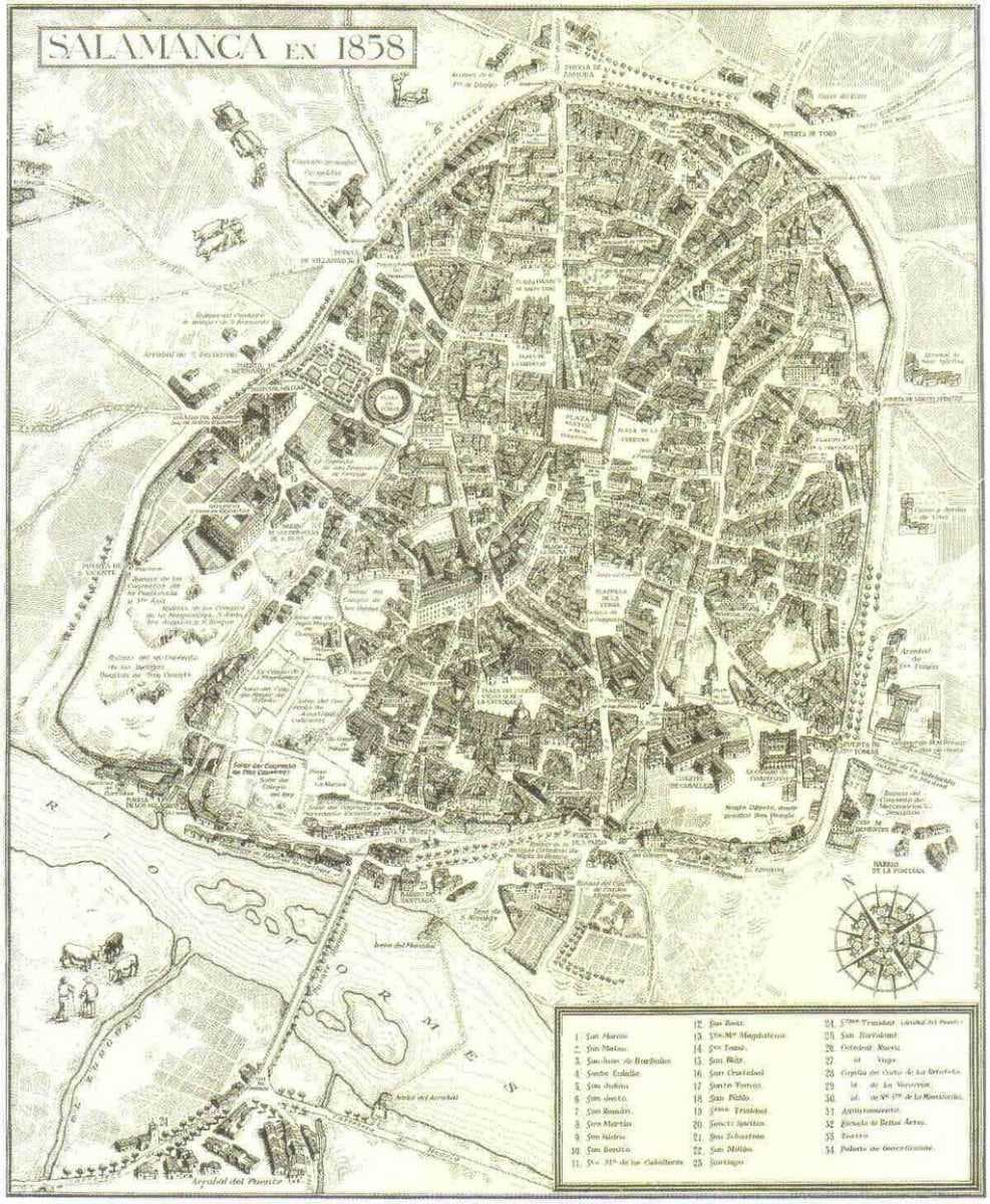 Salamanca City map in 1858.