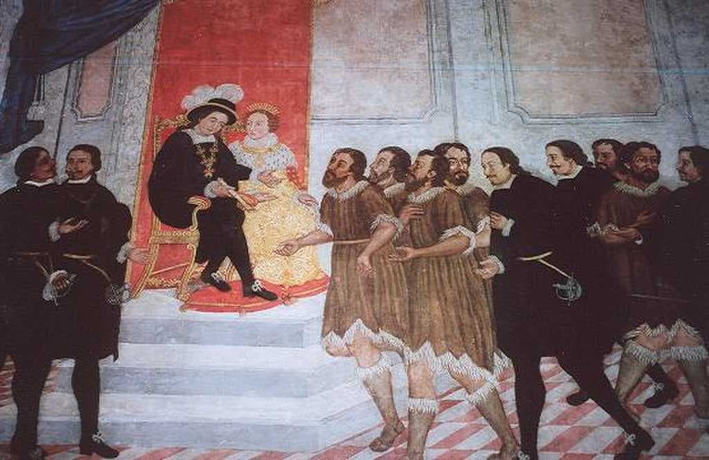 Alonso Fernandez de Lugo presenting the native kings of Tenerife to Ferdinand and Isabella