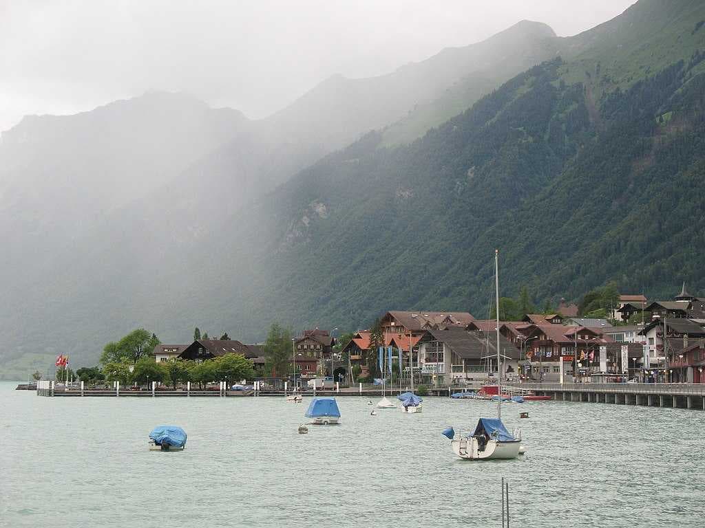 A western view of Lake Brienz in the summer, taken from the quay at Brienz