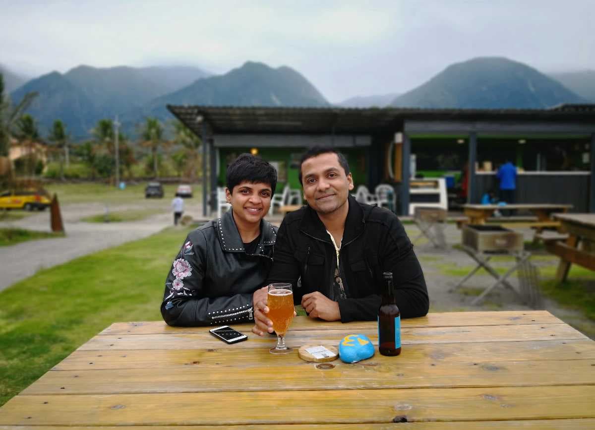Sangeetha and Prasanna sampling local craft beer