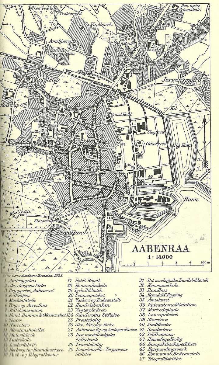 Map of Aabenraa in 1923.