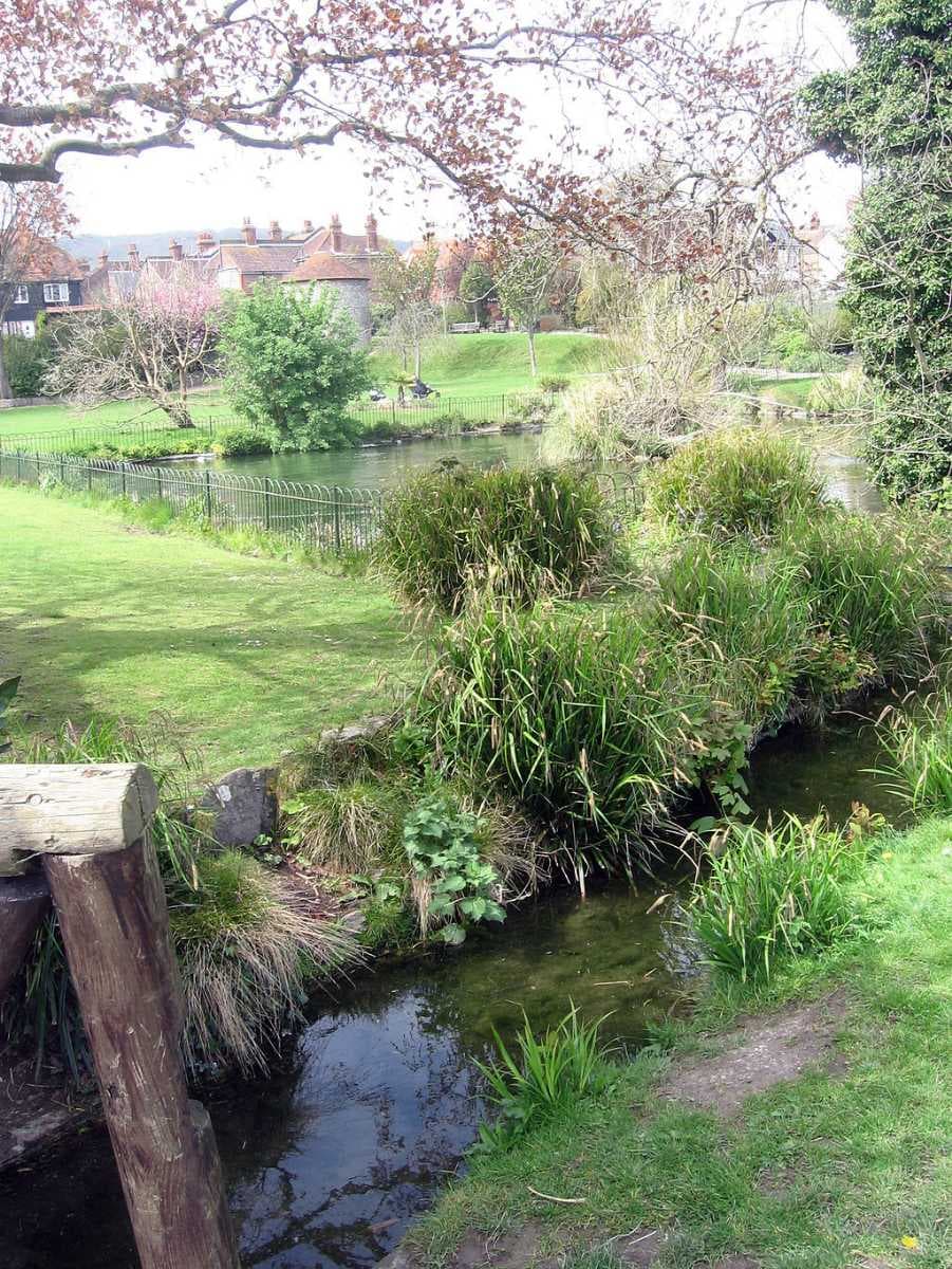 Bourne Stream running through Motcombe Gardens