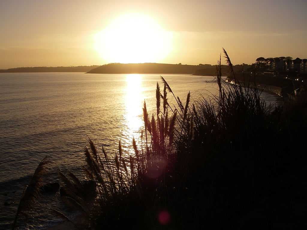 Winter sunset over Falmouth Bay from Castle Drive.