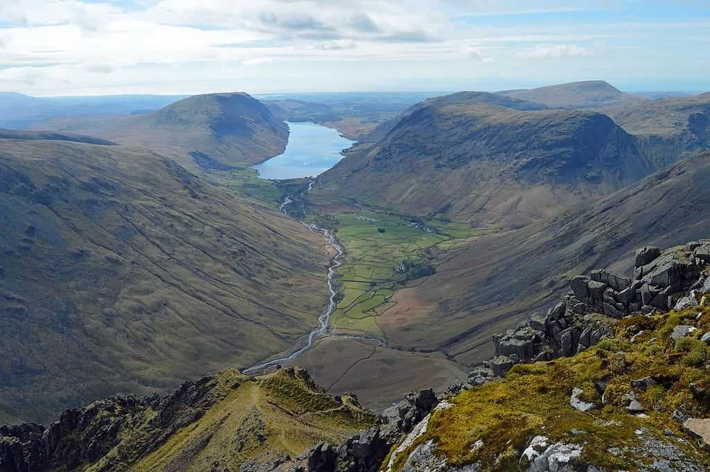 The view towards Wast Water from the cairn built by the Westmorland brothers in 1876 to the SW of the summit of Great Gable, which they considered the finest view in the district.