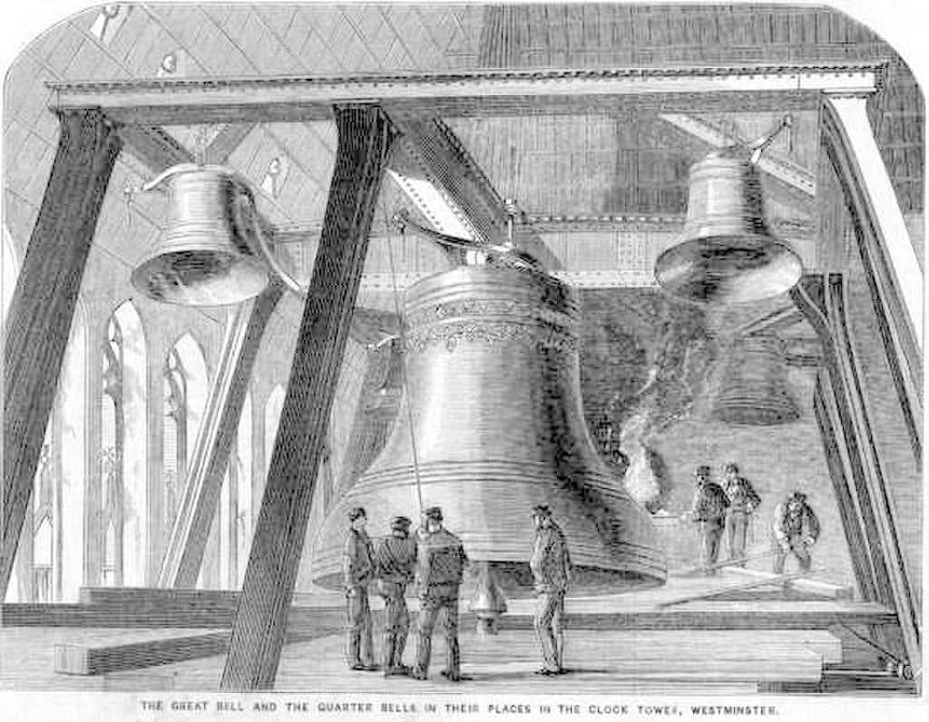 The second "Big Ben" (centre) and the Quarter Bells from The Illustrated News of the World, 4 December 1858