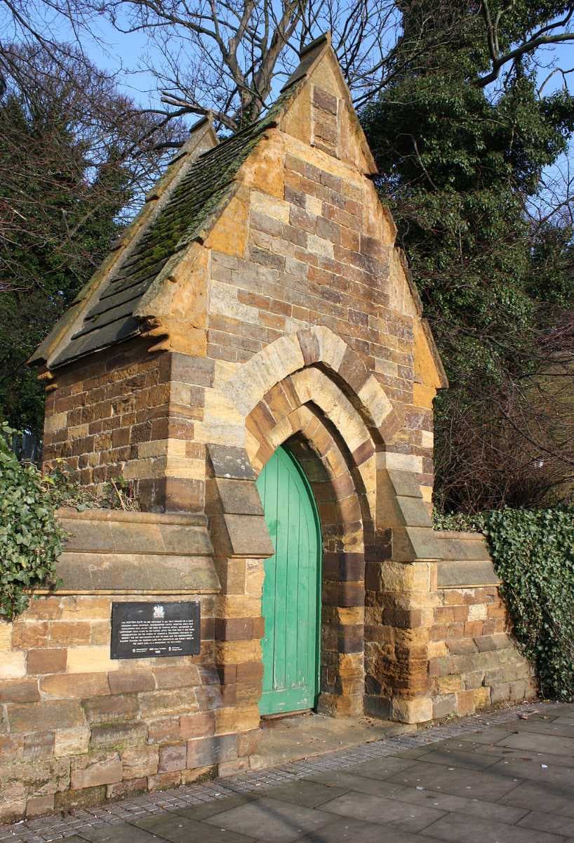 Northampton Castle was a royal residence and held the Parliament of England, but was eventually demolished for a railway station. A postern, rebuilt into a wall by the station, is all that remains.