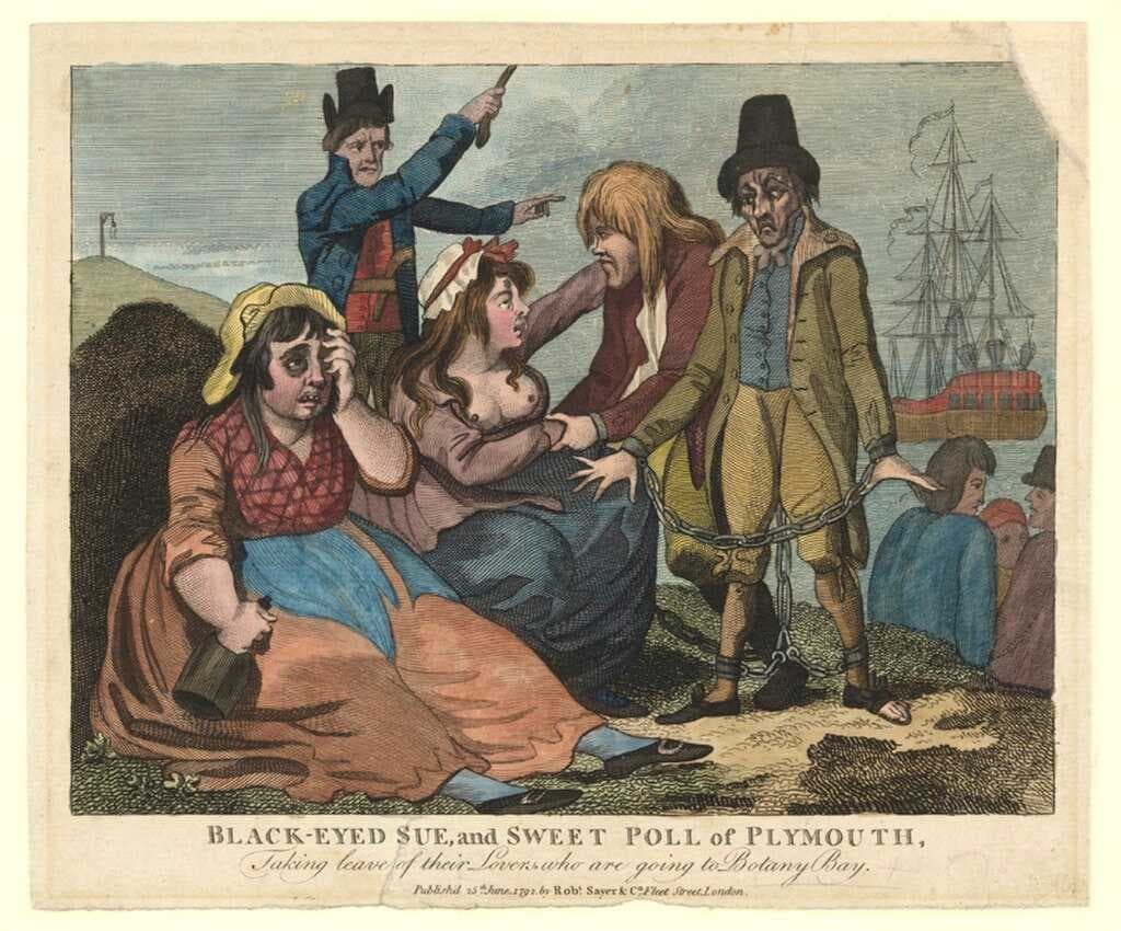 Black-eyed Sue and Sweet Poll of Plymouth mourning their lovers, who are soon to be transported to Botany Bay, 1792