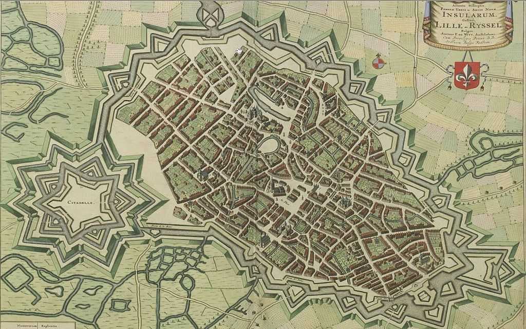 1641 map of Lille in Flandria Illustrata by Anton Sander