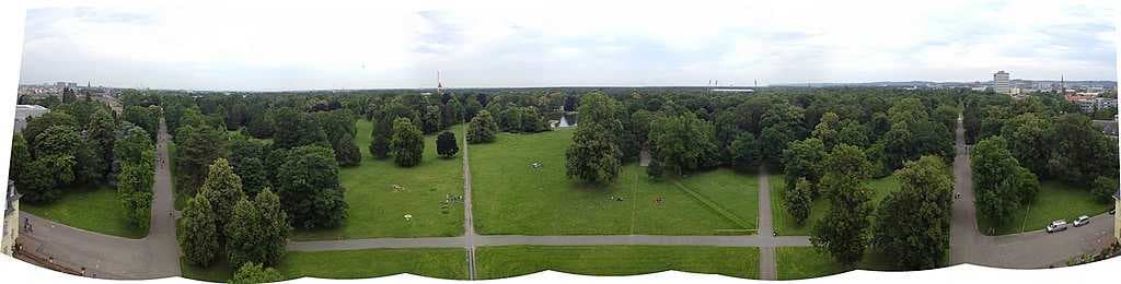 A 180-degree panorama from atop the palace tower, facing north