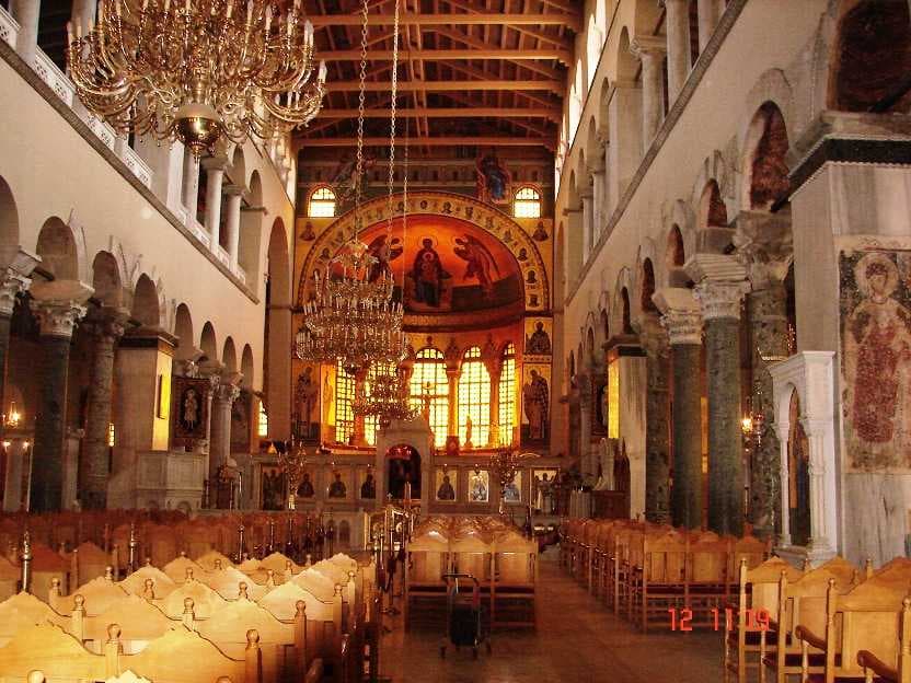 Ornate interiors of the Church of St. Demetrios in Thessaloniki