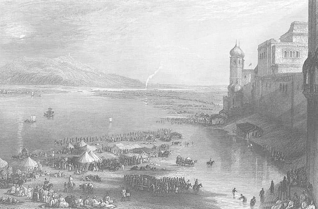Haridwar Kumbh Mela by the English painter J. M. W. Turner. Steel engraving, c. 1850s.