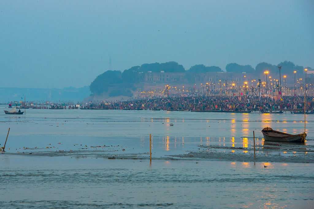 Triveni Sangam during Allahabad Kumbh Mela, c. 2013.