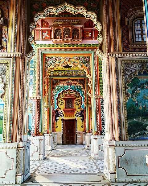 The intricate carvings and designs inside the Patrika Gate