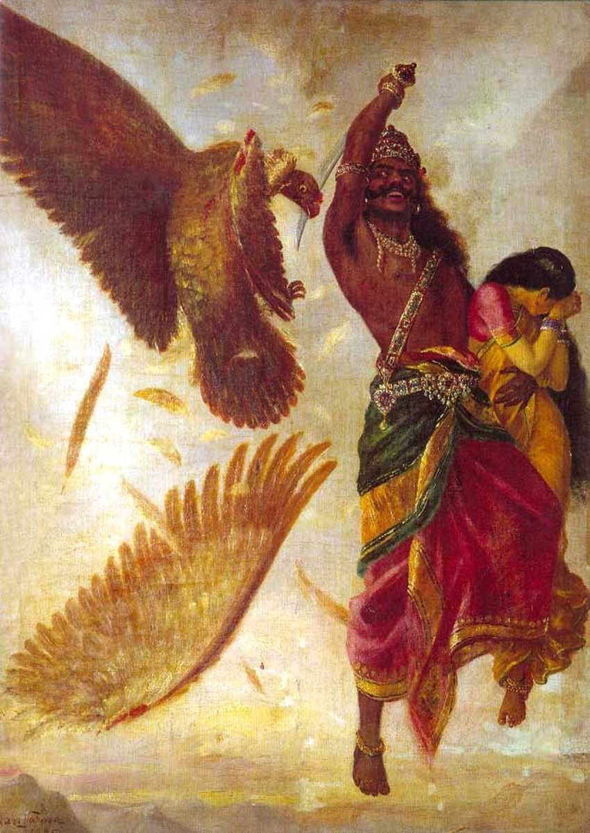Ravana cuts Jatayu's wings, by Raja Ravi Varma