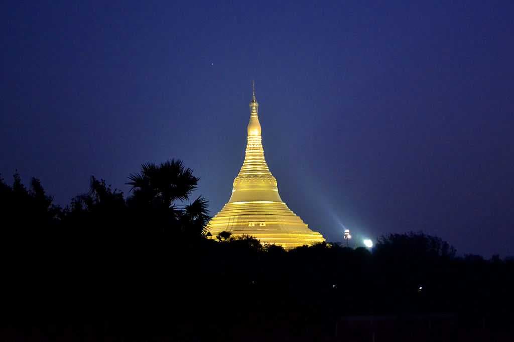 Night view of the Global Vipassana Pagoda