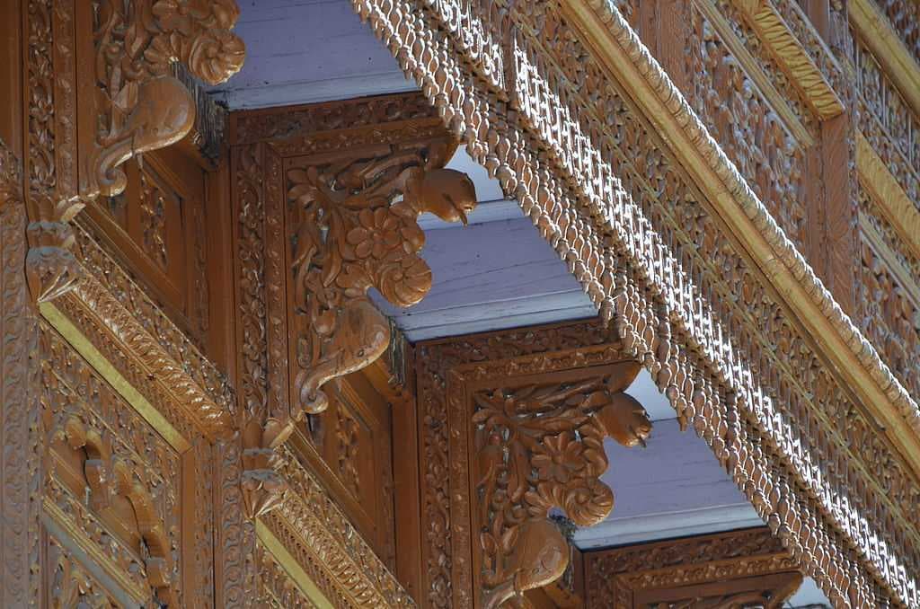 Intricate wood work on exterior of Bhimakali Temple